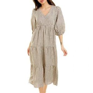 Trina Turk 100% Linen Out of Office Calm Boho Midi Dress in Neutral Sz XS
